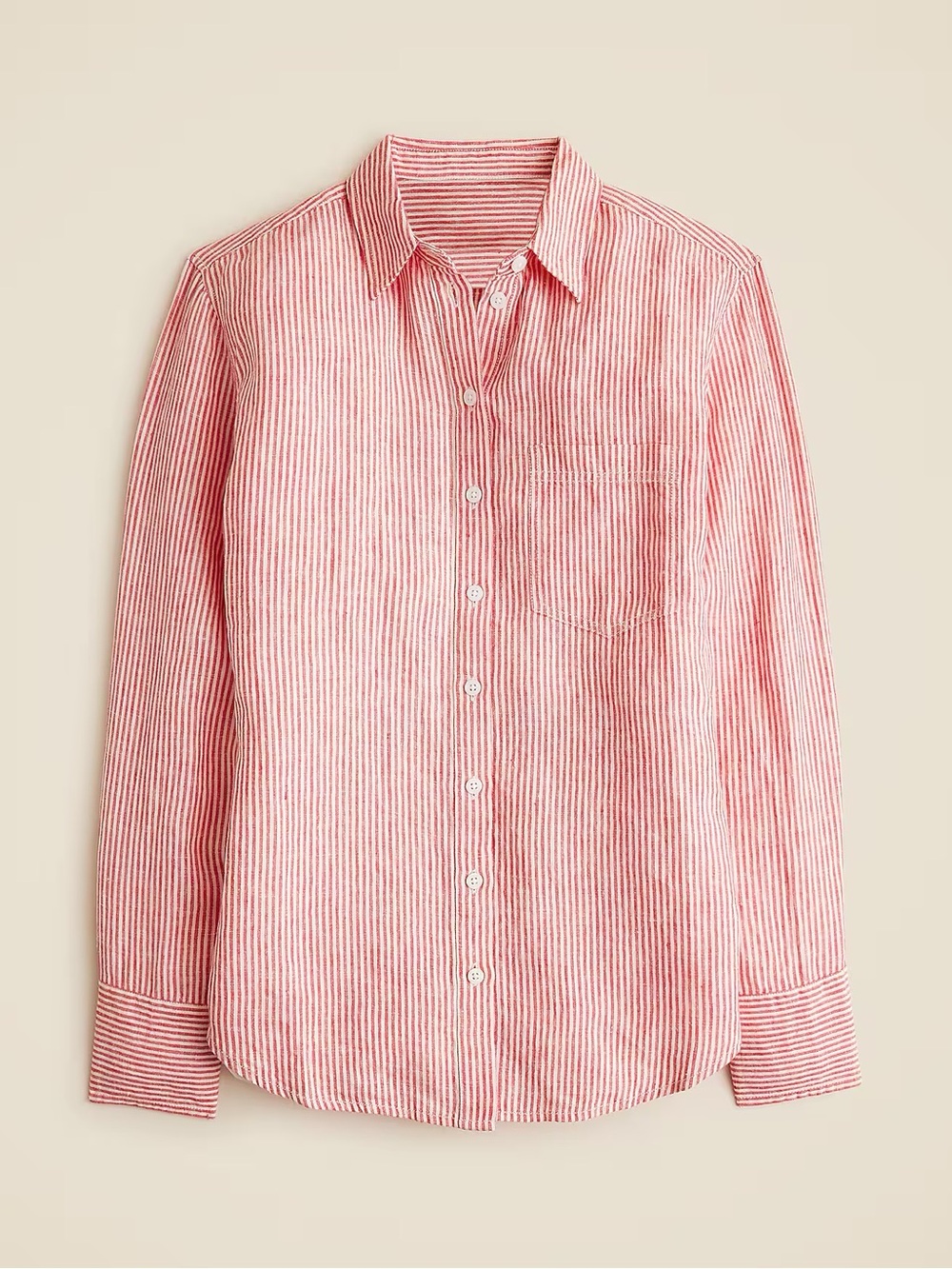 J. Crew 100% Linen Garçon Classic Shirt Red Stripes Size 10 / Medium - Large
